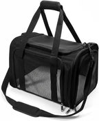 Dog Carrier for Pets, Up to 25 Lbs, Collapsible Travel Carriers for Puppy with Shoulder Strap and Removable Mat, 20x13x13 Inch, Black