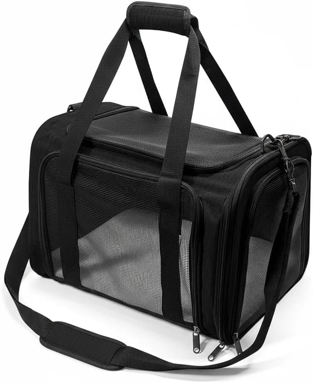 Dog Carrier for Pets, Up to 25 Lbs, Collapsible Travel Carriers for Puppy with Shoulder Strap and Removable Mat, 20x13x13 Inch, Black