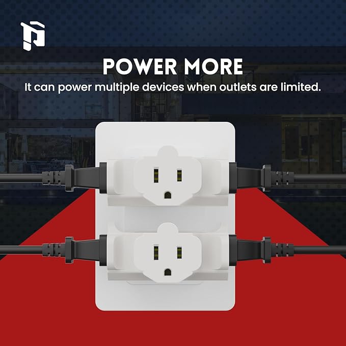PLUGTUL 3 Way Plug Adapter, 3 Plug Wall Adapter, 3 Prong, Grounded, 15A, 1875W, Multiple Plug Expander for Home, Outdoor, ETL Listed, White, 3PACK