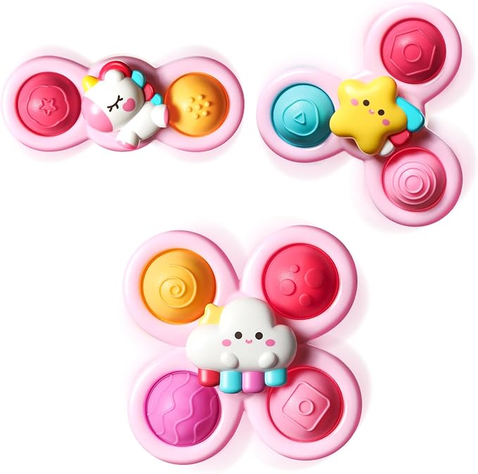 ALASOU 3PCS Pop Suction Cup Spinner Sensory Airplane Travel Toys for 1 Year Old Boy Girl Infant Toddlers|Novelty Spinning Tops 12 18 Months|1 2 Year Old Boy Birthday Gift|Baby Bath Toy Kids Ages 1-3