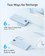 VRURC Portable Charger for iPhone, Built in Cables & Lanyard Power Bank 10000mAh, Compact USB C Charging Bank 5 Outputs for Multi Devices,Travel Essential for Hiking Camping Business Cruise Ship-Blue