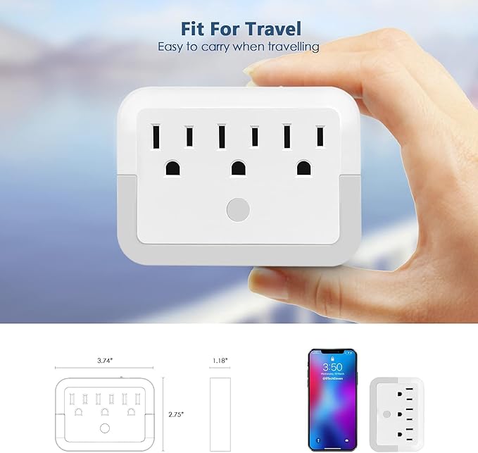 Multi Plug Wall Mount Outlet Adapter, Outlet Extender with Light-Sensing,Power Strip with Warm Night Light for Home Office Hotel Travel-White(1 Pack)