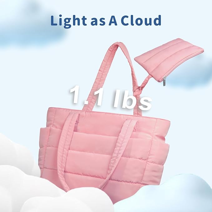 TOPDesign Puffer Tote Bag for Women, Lightweight Puffy Handbag with Compartments, Quilted Shoulder Bag for Work, Travel, Gym