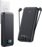 Portable Charger for iPhone with Built in Cables & Wall Plug,10800mah Travel Essentials Power Bank,4 Output LCD Display External Battery Pack Phone Charger for iPhone 17/16/15/14,Galaxy,Android etc