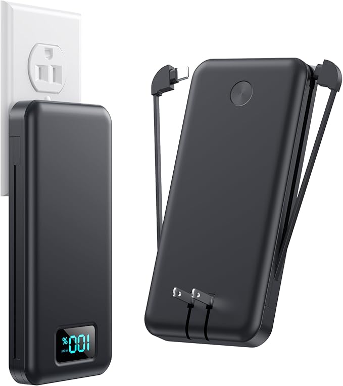 Portable Charger for iPhone with Built in Cables & Wall Plug,10800mah Travel Essentials Power Bank,4 Output LCD Display External Battery Pack Phone Charger for iPhone 17/16/15/14,Galaxy,Android etc