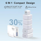 Charging Station for iPhone 17, 165W GaN 6-Port USB C Fast Charger Block, 3 Type-C Each 40W Desktop Charging Hub for Multiple Devices, 5ft Cord - Ideal for Home Office Travel White