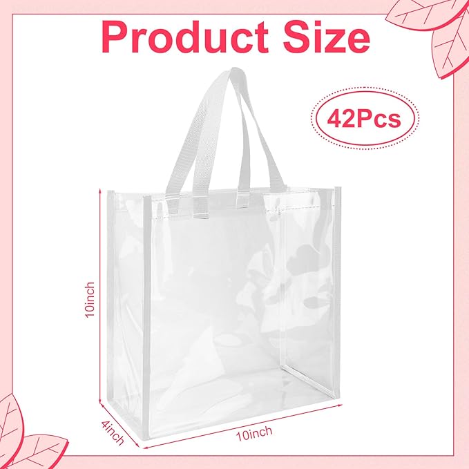 Eccliy 30 Pack 12x12x6 Inch Clear Tote Bag Stadium Approved Bulk Plastic Beach Tote Gift Bag with Handle for Gym Sports | 30 Pack, 12x12x6 Inch, Stadium Approved, Bulk, with Handle, Tote Gift Bag