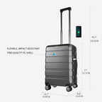 KROSER Hardside Expandable Carry On Luggage with Spinner Wheels & Built-in TSA Lock, Durable Suitcase Rolling Luggage with USB Port, Carry-On 20-Inch Steel Grey
