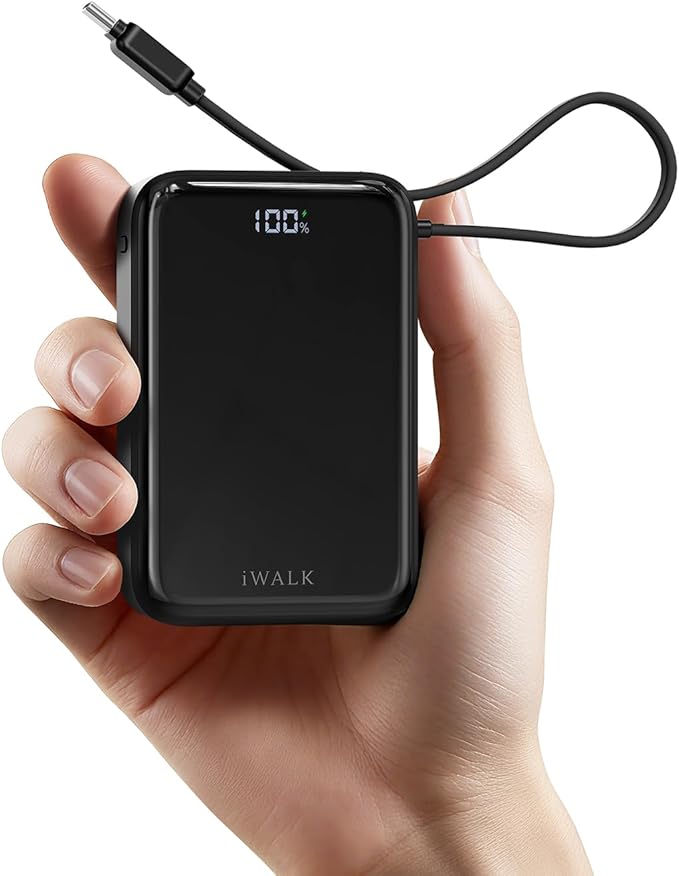 iWALK Portable Charger, 10000mAh 45W PD Power Bank, USB C in&Out Fast Charging Battery Pack with Phone Stand, Travel Essential Powerbank for iPhone 17 16 15 14 13 12 Samsung S25 MacBook etc,Black