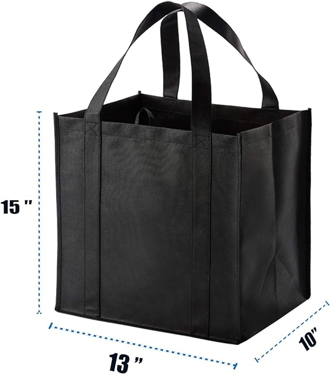 NERUB 10 Pack Reusable Reinforced Handle Grocery Bags - Heavy Duty Large Shopping Totes with Thick Plastic Bottom can hold 40 lbs