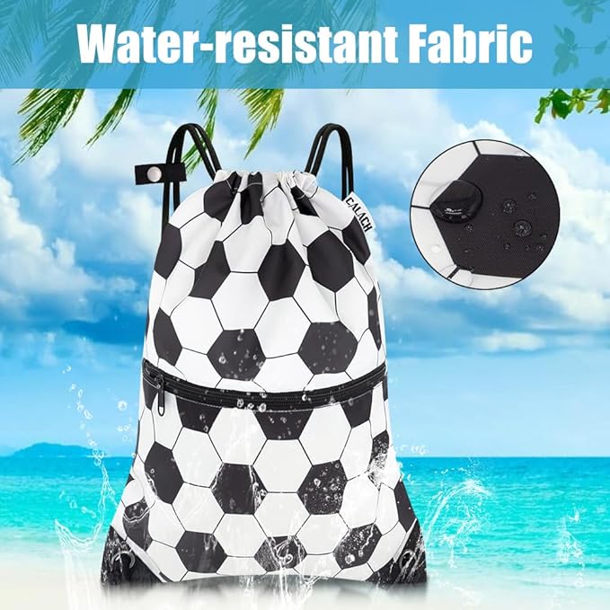 draw string back bag, Large Gym Sports string backpack for men and women with front zipper pocket(football pattern)