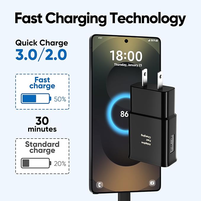 Type C Charger Fast Charging, Adaptive Fast Charger Kit with 12FT USB Type C Cable for Samsung Galaxy S23/S23 Ultra/S22/S21/S20/S20+/S10/S10+/S10e/S9/S9+/S8/S8Plus/Edge/Active/Note 8/9/10/20