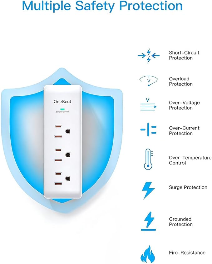 2 Pack Surge Protector Outlet Extender, 9 AC Multi Outlet Wall Plug with Rotating Plug, 1800J Wall Charger, 3-Sided Power Strip Electrical Plug Adapter Outlet Splitter for Home Office Dorm,White