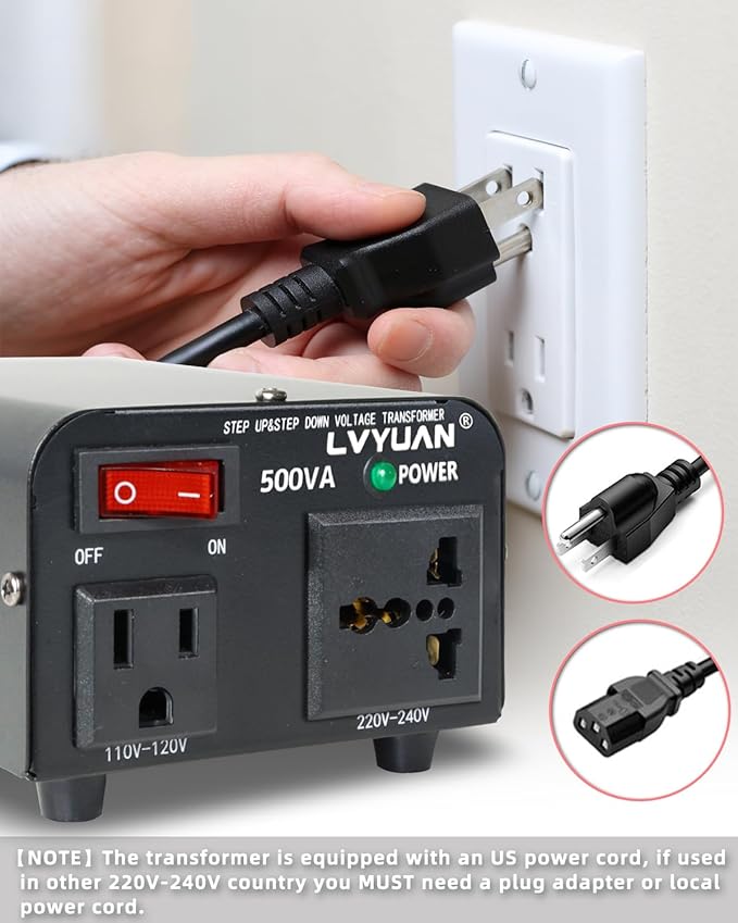LVYUAN Voltage Transformer Converter 500 Watt Step Up/Down Convert from 110-120 Volt to 220-240 Volt and from 220-240 Volt to 110-120 Volt with US Outlet, Universal Outlet, Circuit Breaker