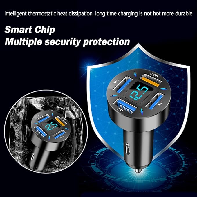 Car Charger 66W Super Fast Charging with USB 2.4A&QC 3.0(Voltmeter&LED Lights) Universal Quick Charge for 12-24V Car Cigarette Lighter Plug,Compatible with iPhone 14 13 12,S22 (2Pcs-Black-QC/2.4A)