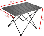 Folding Camping Table, 16 Inch x 13.8 Inch x 11.4 Inch Black Carbon Steel Foldable Table with Storage Bag for Home and Outdoors (S)
