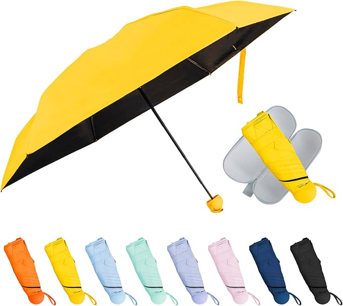 TopTie Compact Mini Umbrella for Purse, Small Sun & Rain Umbrellas with Case, Travel Folding Umbrella