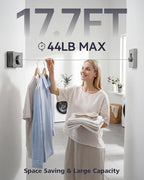 17.7 Ft Retractable Clothesline, Non-Sagging Wall Mounted Laundry Line with 10Pcs Clothespins, Heavy Duty Auto Retracted Indoor Outdoor Clothes Line for Bathroom Balcony Apartment RV Travel, 44LB MAX