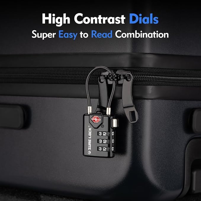 SURE LOCK TSA Compatible Travel Luggage Locks, Inspection Indicator, Easy Read Dials TSA Approved with Zinc Alloy
