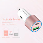67.5W Pink Car Charger USB C Super Fast Charging, 45W USBC&QC3.0 Port Plug for iPhone 17 Pro Max/Air/16/15/iPad, Samsung S26 Android Cell Phone, Dual 12V Cigarette Lighter Adapter+3.3 ft Type C Cable