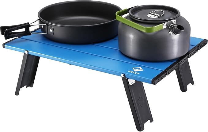 VILLEY Portable Mini Folding Beach Table, Ultralight Aluminum Side Table with Carry Bag for Camping, Picnics, and Outdoor Activities - Blue