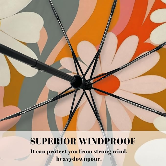 Windproof Travel Umbrella Colorful Daisy Floral Compact Auto Open/Close Folding Umbrellas for Rain
