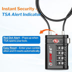 Forge TSA Approved Luggage Locks 4 Digit Combination TSA Travel Locks with TSA008, Open Alert Indicator, Zinc Alloy Body for Luggage, Suitcase, Backpack, and More. 2 15'' Cable Locks.