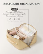 EACHY Travel Makeup Bag, Large Capacity Cosmetic Bag for Women, Waterproof PU Leather, Flat Open Portable Toiletry Bag for Skincare, Brushes & Travel Essentials