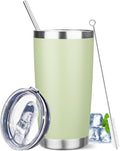 20 oz Tumbler with Lids and Straws, Stainless Steel Insulated Travel Coffee Mug, Double Wall Vacuum Insulated Tumblers, Powder Coated Coffee Tumbler for Cold & Hot Drinks (Green Tea)