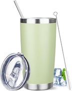 20 oz Tumbler with Lids and Straws, Stainless Steel Insulated Travel Coffee Mug, Double Wall Vacuum Insulated Tumblers, Powder Coated Coffee Tumbler for Cold & Hot Drinks (Green Tea)