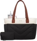LOVEVOOK Tote Bag for Women, Puffer Work Travel Handbag with Zipper for Teacher Nurse, Quilted Cute Laptop Shoulder Gym Bag