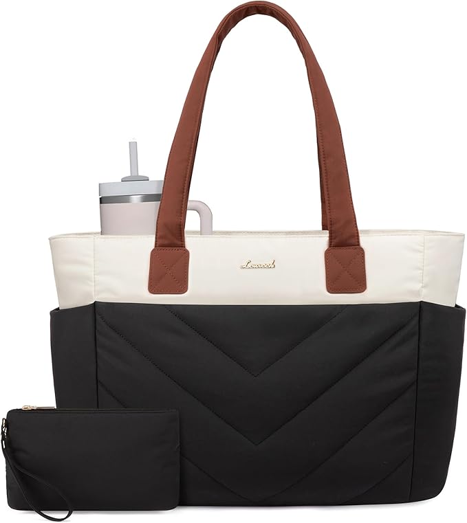LOVEVOOK Tote Bag for Women, Puffer Work Travel Handbag with Zipper for Teacher Nurse, Quilted Cute Laptop Shoulder Gym Bag