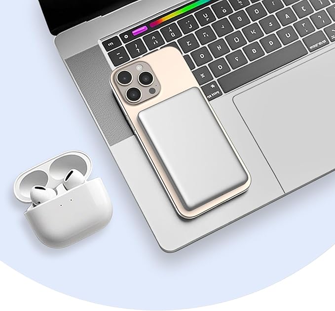 JUOVI Magnetic Wireless Power Bank Ultra-Slim 5000mAh Portable Charger 20W PD Fast Charging Mini Battery Pack with USB-C Cable Compatible for Magsafe Airpods i-Watch iPhone 16 15 14 Series (White)