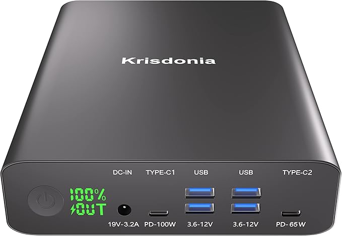 Portable Charger, PD 100W USB C Power Bank 64000mAh Fast Charging External Battery Pack with Dual PD (100W&65W) & 4 USB-A (QC3.0 18W) for Type-C Laptops, MacBook Pros, XPS, iPad Pro