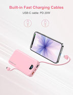 Portable Charger with Wall Plug, 10000mAh USB C Power Bank Fast Charging, External Battery Pack with Built in Cables, Digital Display, 5 Output 4 Input for iPhone Android Cell Phone Tablet