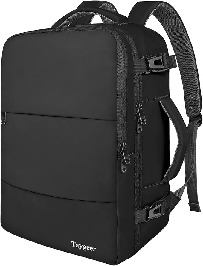 Taygeer Travel Backpack for Men Women, Carry On Backpack with Shoe Pouch, TSA 17.3inch Laptop Mochila Flight Approved, Nurse Bag Casual Daypack for Weekender Business Hiking,Black