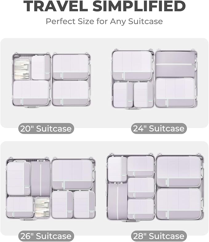 Percover Compression Packing Cubes 10-Piece Set, Packing Cubes Compression for Travel with Toiletry Bag, Laundry Bag & Shoe Bag, All-in-One Travel Organizer for Carry On & Checked Luggage, Purple
