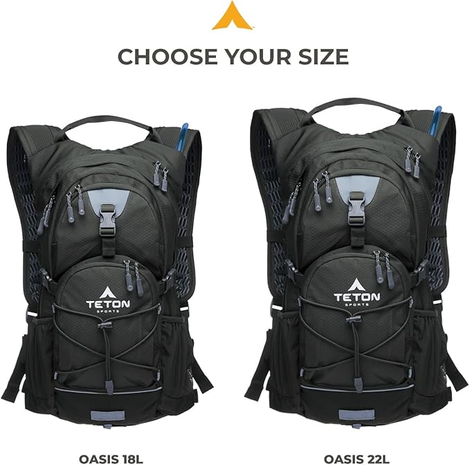 Teton Oasis/Trailrunner Hydration Backpack – Lightweight Water Pack with 2L/3L Bladder for Hiking, Running, Cycling, Biking 18L/22L Sizes – Sewn-in Rain Cover – Fits Men and Women