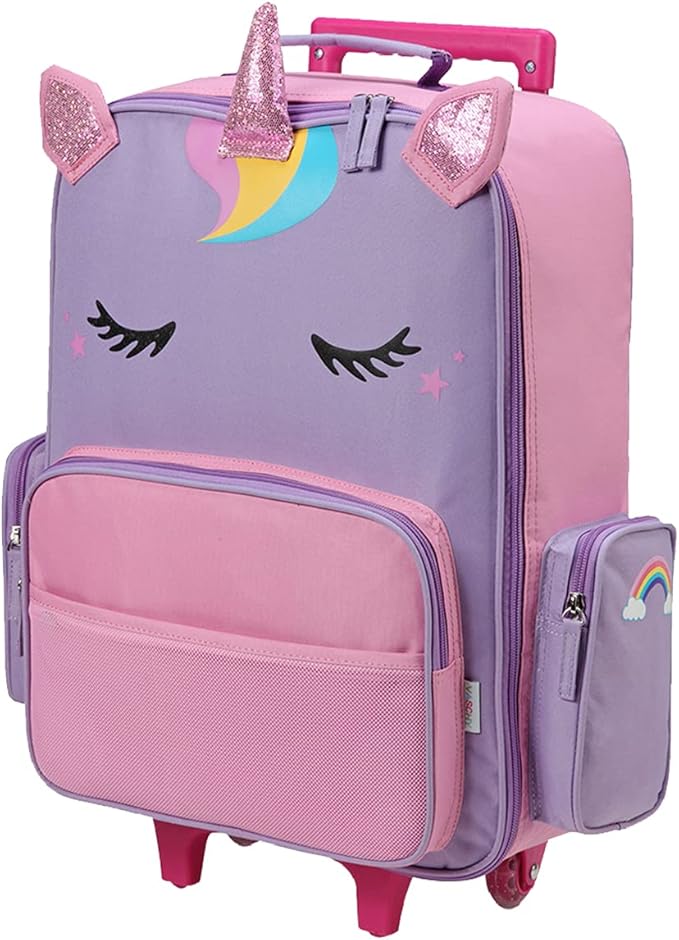 VASCHY Rolling Luggage for Kids, Cute Travel Carry on Suitcase for Girls/Toddlers/Children with Wheels 18inch Unicorn