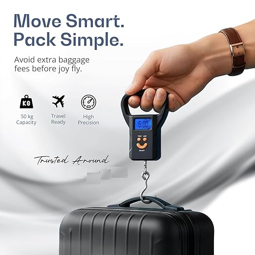 Luggage Weighing Scale, Portable, 50 KG, Hook Type with Digital LED Screen, Tare Function, Auto Power Off, Data Look Function, Over Load & Low Battery Indicator (Black) & Without Battery