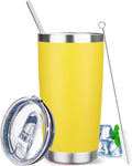 20 oz Tumbler with Lids and Straws, Stainless Steel Insulated Travel Coffee Mug, Double Wall Vacuum Insulated Tumblers, Powder Coated Coffee Tumbler for Cold & Hot Drinks (Yellow)