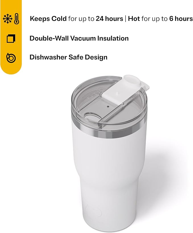 RTIC 30oz Essential Tumbler with Lid, Ceramic Lined, Insulated, Stainless Steel, Metal, Double Wall Vacuum-Insulation, Travel Cup for Iced Coffee, Tea, Hot and Cold Drink, White