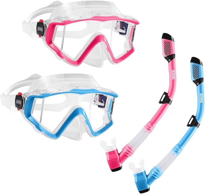 Aegend Snorkeling Gear for Adults Youth Kids, Snorkel Mask with Top Dry Valve - Panoramic View Anti-Leak and Anti-Fog with Mesh Bag for Snorkeling, Scuba Diving, Freediving & Swimming