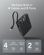 VRURC Portable Charger with Built-in Cable, 10000mAh 22.5W Fast Charging USB C Battery Pack, Cell Phone Power Bank for iPhone 17 16 15 Series Android Tablet (Black)