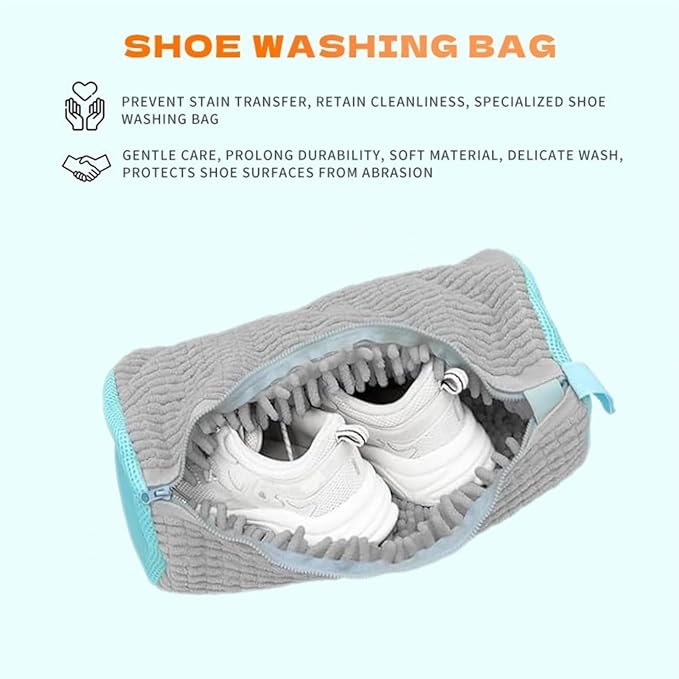 2Pcs Gray Laundry Shoe Washing Bag for Washing Machine, Reusable Anti-Deformation Design for Sneakers and Footwear