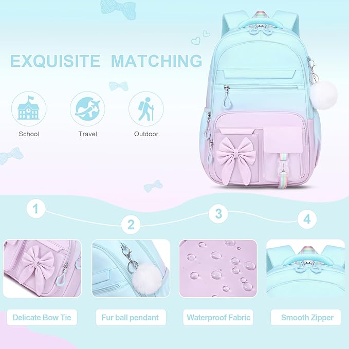 DIGOBAY Backpack for Girls, 3PCS Girls Backpack for School with Lunch Bag Pencil Case, Cute Kids Teens Bookbag for Kindergarten Elementary Preschool Middle School
