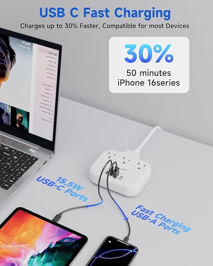 Switzerland Travel Plug Adapter with 5FT Extension Cord, meta-ant Type J Adapter with 3 Outlets 4 USB Ports(2 USB-C), Switzerland Power Adapter for US to Swiss Switzerland Liechtenstein Rwanda