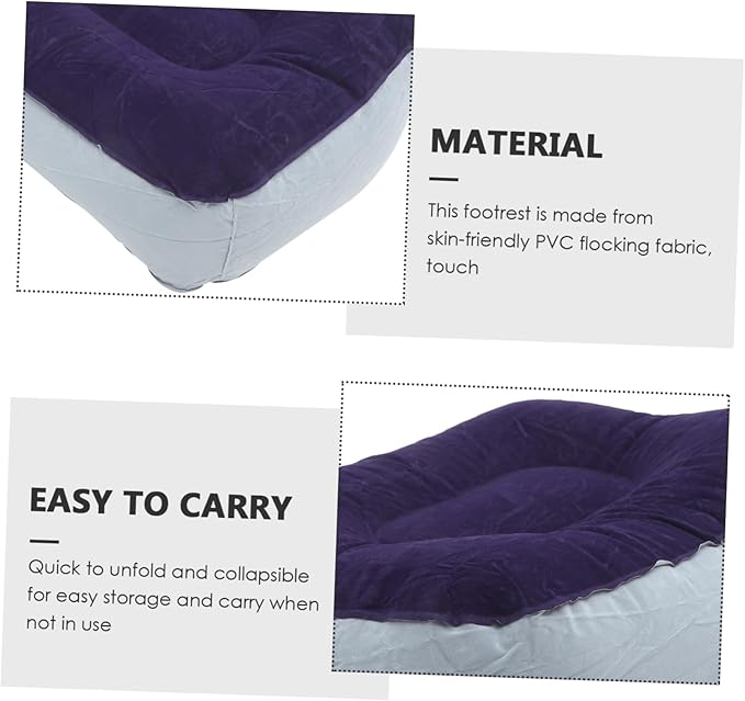Inflatable Foot Rest Pillow Flocking PVC Travel Cushion for Airplane Train Car Comfortable Foot Massage Stool for Outdoor Trips Grey Blue