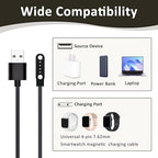 2-Pack Universal Magnetic Charger Cable for Smart Watch, 4-Pin 7.62mm Pin-Pitch Fast Charging Replacement Cord for Smartwatch, Fitness Tracker, Bone Conduction Headphones, Smart Glasses Accessories