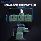 ELEGRP 3-Prong Weatherproof 3-Outlet Extender Adapter, Heavy Duty Triple Grounding Outlet Power Extender with Dust-proof Cover, Indoor/Outdoor Use, ETL Listed, 1 Pack, Green